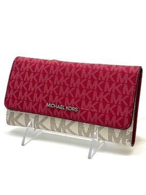 Michael Kors Large Jet Set Travel Logo Trifold Wallet - Dark Raspberry Multi